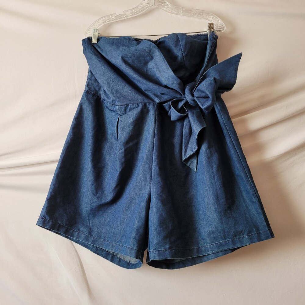 Strapless Denim Jumpsuit Ashley Stewart Romper Size 16